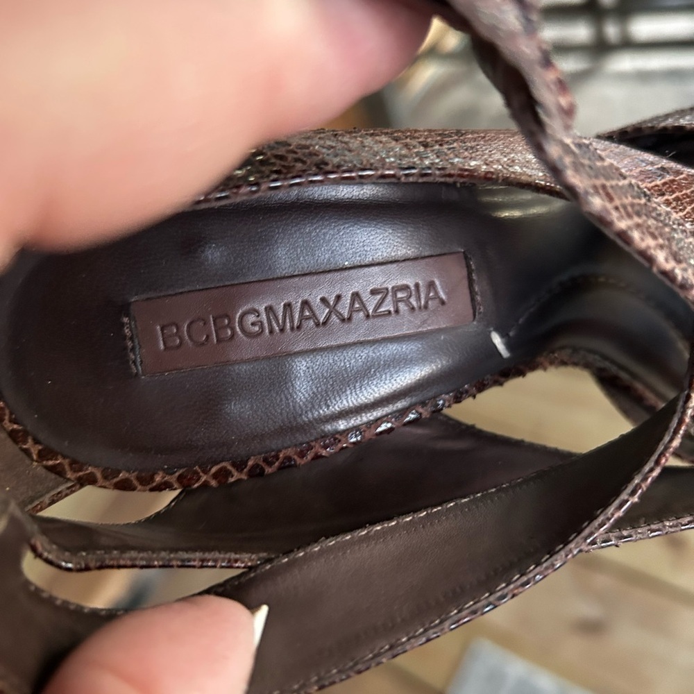BCBGMAXZRIA Women's Brown leather Snakeskin Sandals preloved size 7.5 - Picture 7 of 9